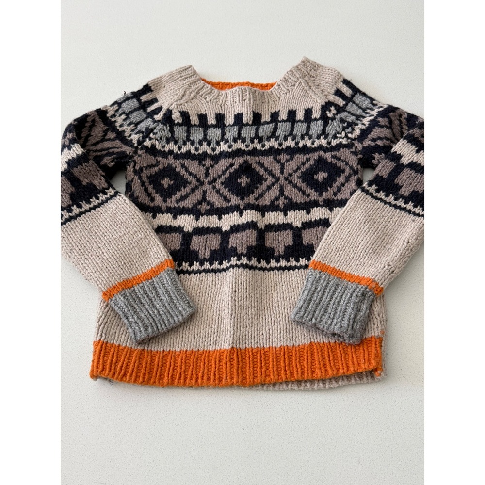 Stella McCartney Kids Fair Isle Chunky Knit Sweater Orange Beige Size 6‎ Years